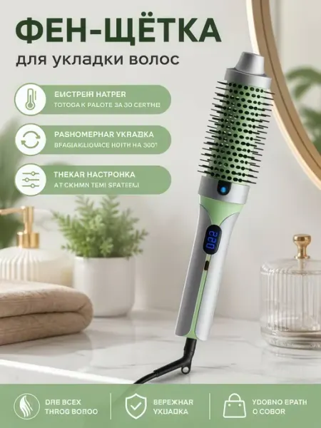Электрическая щетка фен для волос с LED дисплеем и