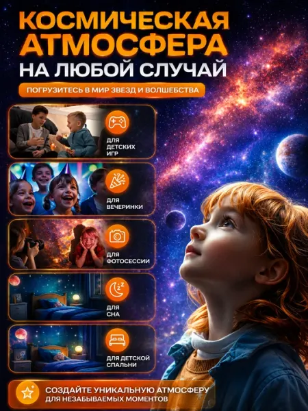 Проектор звездного неба LED ночник Космос с таймером и USB питанием