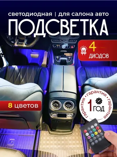 Светодиодная LED-подсветка для автомобиля, с пультом и эффектами светомузыки