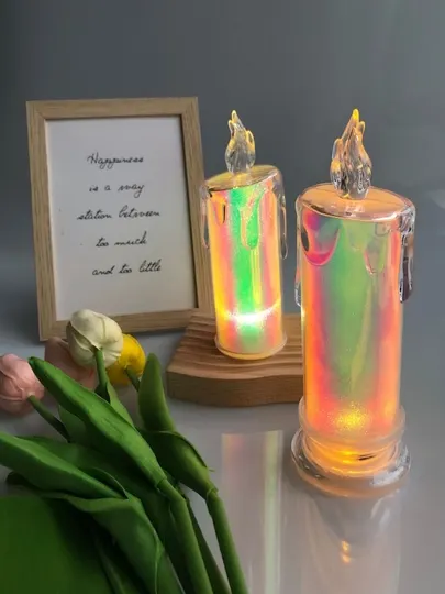 LED-свеча – голографический свет, на мини батарейках, безопасная, декоративная