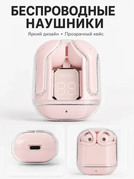 Беспроводные TWS-наушники с прозрачным кейсом и LED-дисплеем