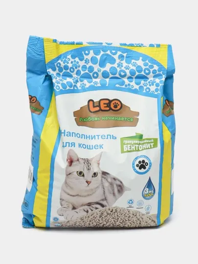 Наполнитель для кошек гранулированный бентонит "Leo", 10 шт по 3 кг, 5 л
