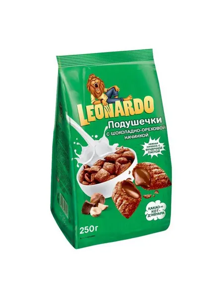 Сухой завтрак подушечки Leonardo пшеничные с шоколадно-орехо