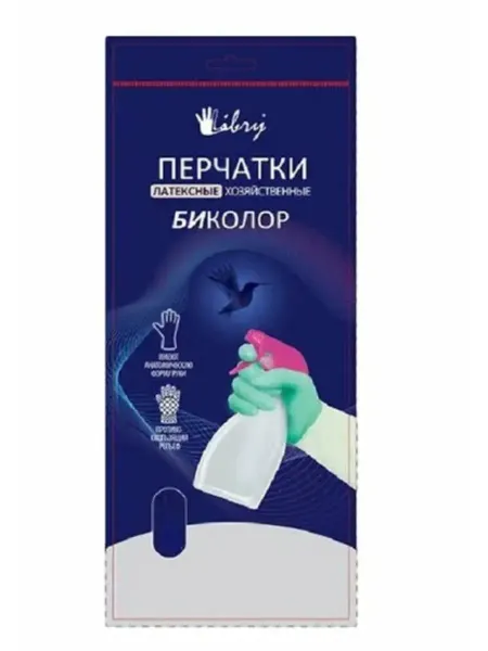 Libry Перчатки латексные биколор, мятно-белые, размер L