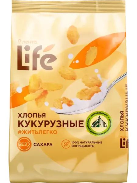 Готовый завтрак ЛЕНТА LIFE Хлопья кукурузные без сахара