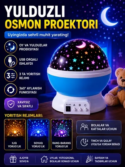 Ночник-проектор звездного неба Mini Star Light Проектор луны и звезд, Детский ночник с USB