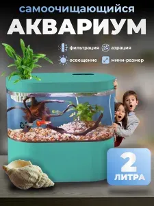 LittleHut Аквариум для рыбок с подсветкой и фильтром 2 л бирюзовый