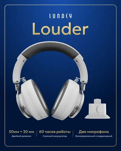 Наушники беспроводные игровые Lunacy Louder белые (LLHP02W)