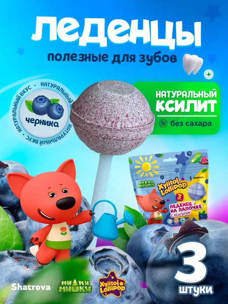 Xylitol Lollipop Леденцы без сахара с ксилитом чупа чупс конфета черника 3 шт