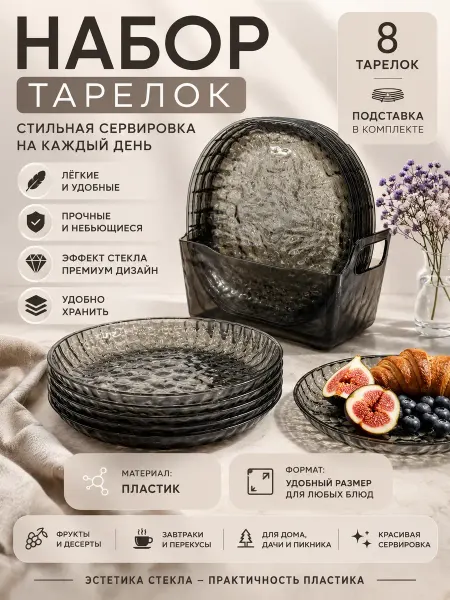 Мани Тарелки набор 8 штук пластиковые посуда для кухни