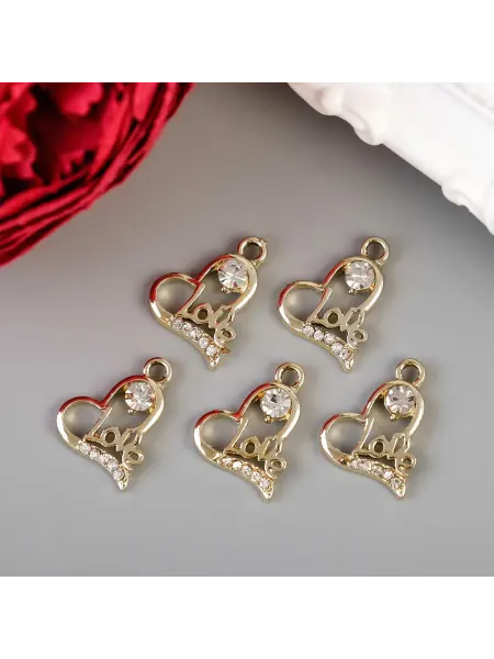 Арт узор Декоративные подвески Сердце LOVE с стразами 5 шт
