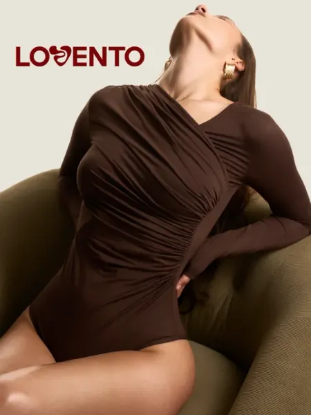LOVENTO Боди с драпировкой вечернее с длинным рукавом утягивающее