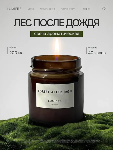 Свеча ароматическая для дома pinterest "Лес после дождя" 200мл, Lumiere