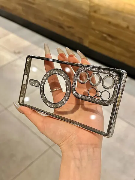 Чехол О'кейси MagSafe, для Samsung S25 Ultra , со стразами, прозрачный/серебристый