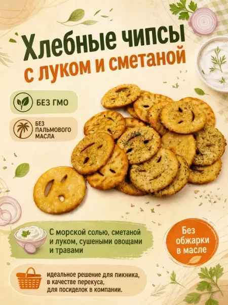 От нас! Хлебные чипсы со сметаной и луком,150гр