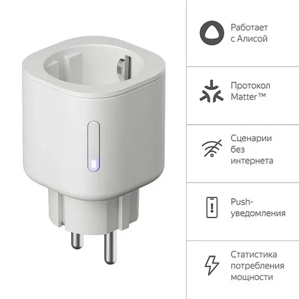 Умная розетка Яндекс Matter, работает с Алисой, белый (YNDX-00540WHT)