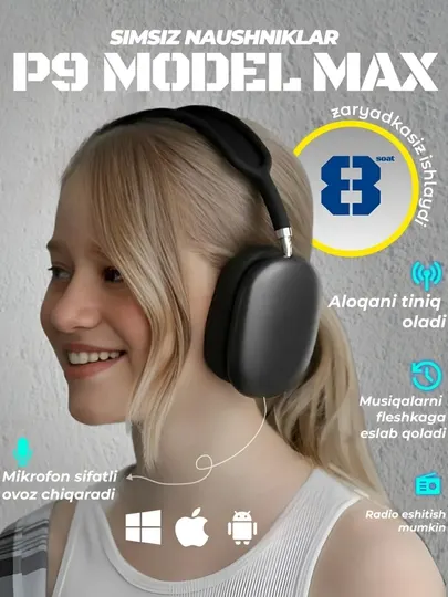 Беспроводные наушники P9, полноразмерные, с микрофоном AI MAX