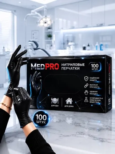 Перчатки нитриловые одноразовые MedPRO, 100 шт, без пудры, размеры S-XL