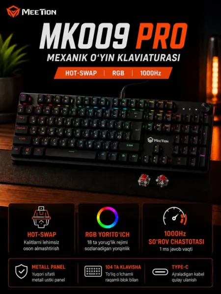 Механическая клавиатура с RGB подсветкой Meetion MK009 Pro