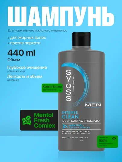 Шампунь Syoss Men чистота и прохлада, 440 мл