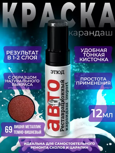 MikaStore Краска автомобильная карандаш от царапин вишневый