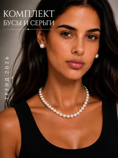 My Mila Бусы жемчуг короткие на шею серьги гвоздики в подарок