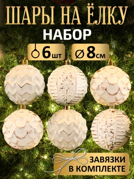 MILAND Новогодние украшения Игрушки на елку набор шаров 6 шт