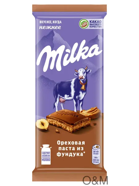 Шоколад молочный Milka с ореховой пастой из, 6шт