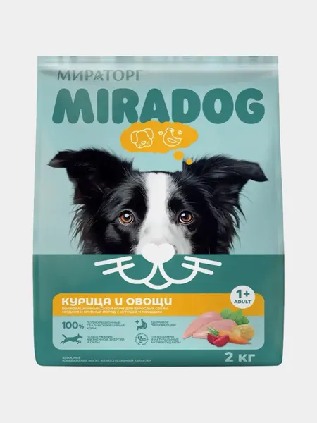 Сухой корм MIR Miradog для взрослых собак, с курицей и овощами, 2 кг