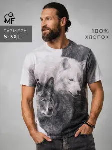 Футболка MixFix Mf мужская хлопок с принтом волка