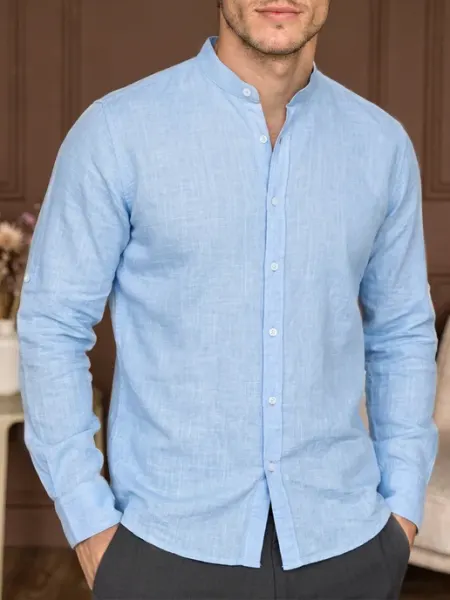 MIXЕRS SHIRT Рубашка льняная летняя с длинным рукавом воротник стойка