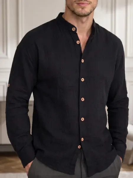 MIXЕRS SHIRT Рубашка муслиновая летняя с длинным рукавом воротник стойка