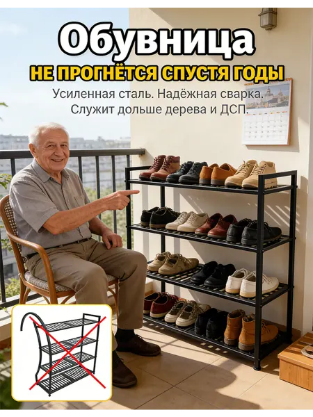 Полка для обуви металлическая в прихожую невысокая