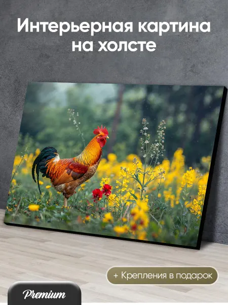 Modulka Картина на холсте Петух и полевые цветы