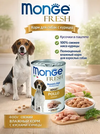 MONGE Консервы для собак с курицей 400гр по 2 штуки