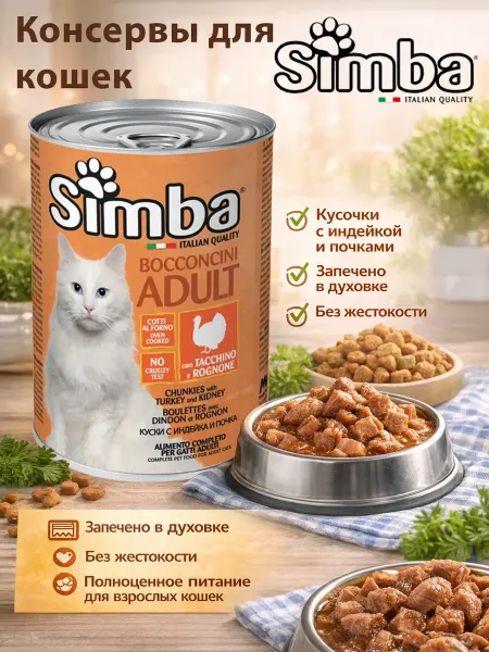 MONGE Консервы для кошек с мясом индейки и почками 415гр по 2 штук…