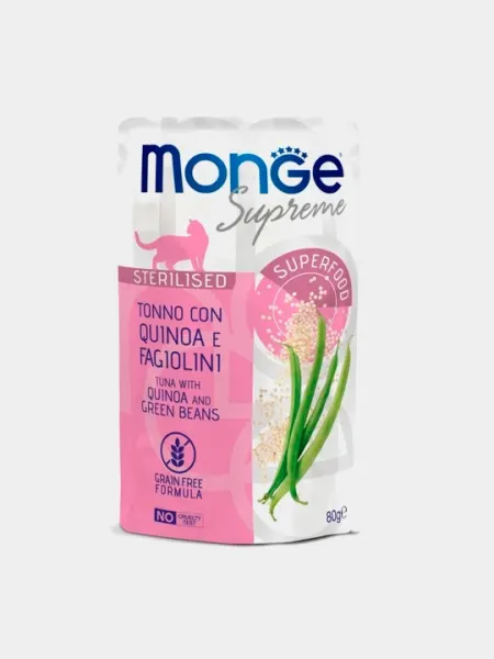 Влажный корм Monge Supreme для стерилизованных кошек с тунцом, киноа и зеленой фасолью