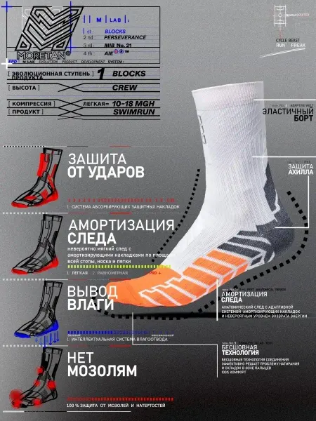 Moretan Носки спортивные для бега и ходьбы по пересечённой местности