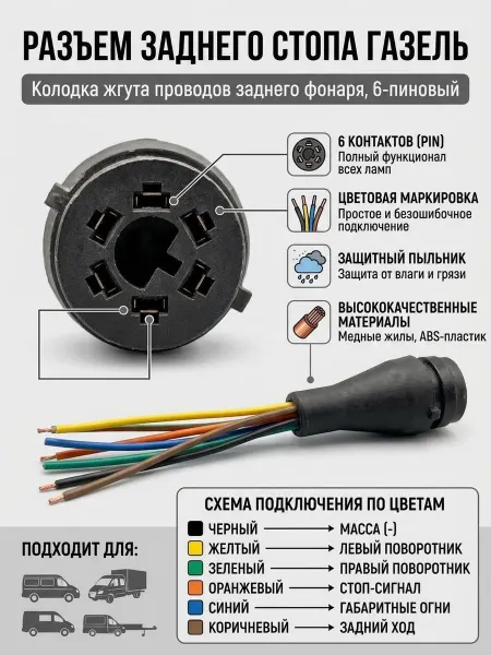 MRASULSTORE Разъем заднего фонаря Газель МАЗ КАМАЗ