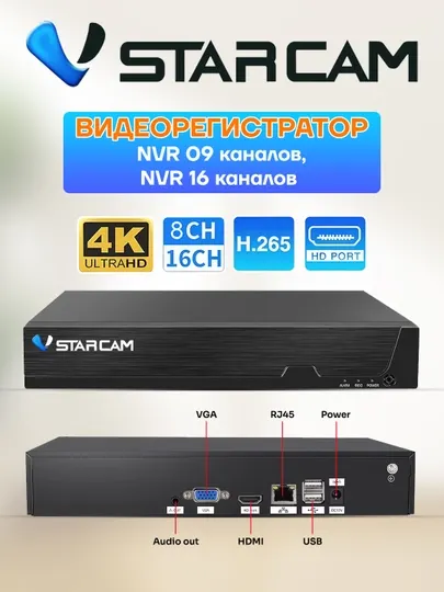 Видеорегистратор видеонаблюдения NVR-16 на каналов, от VSTARCAM модель N8216-2
