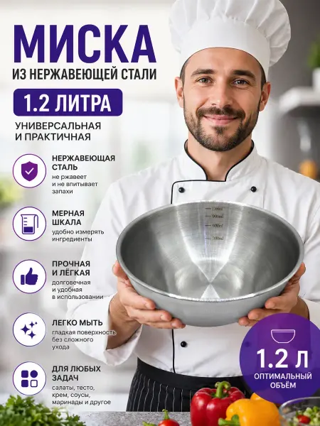 NAMA.ST Миска металлическая кухонная чаша для миксера и взбивания