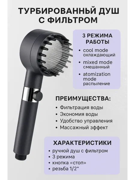 NAMA.ST Насадка лейка для душа с фильтром и режимами водосберегающая