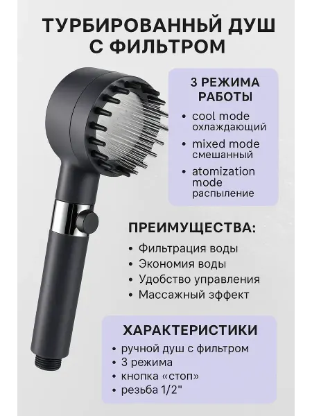 NAMA.ST Насадка лейка для душа с фильтром и режимами турбированная