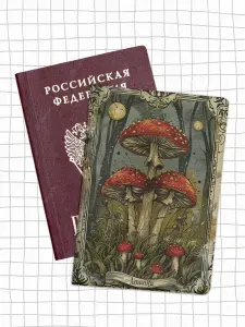 Обложка на паспорт, чехол с принтом мухомор