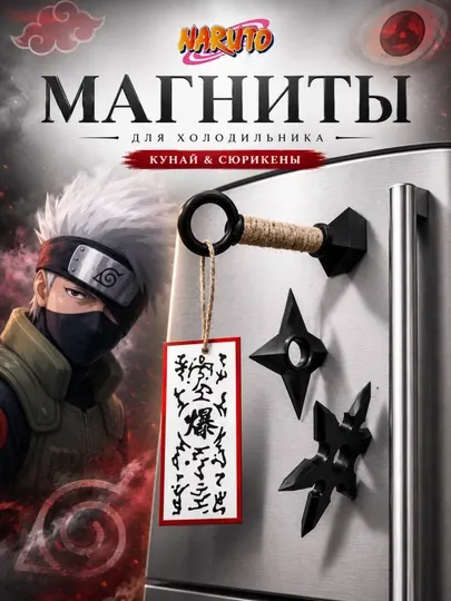 Аниме магнит Наруто (Naruto) для холодильника, сюрикен кунай