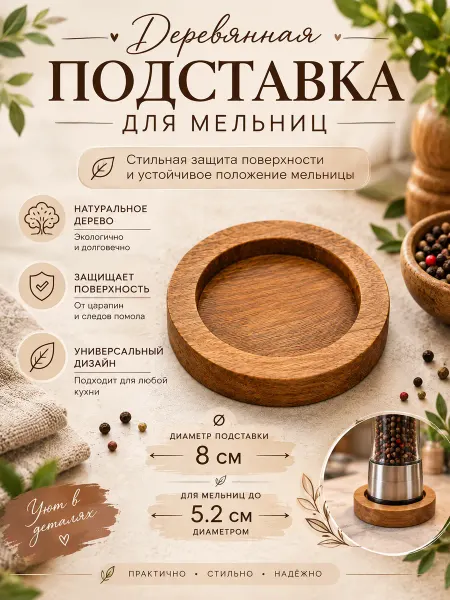 NatSaldi Подставка для мельницы для специй деревянная