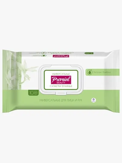 Салфетки влажные универсальные PREMIAL natural, с экстрактом бамбука, 100 шт