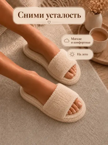 Naturella&Home Тапочки домашние меховые открытые