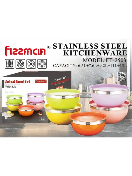 NAZhome Набор мисок из нержавеющей стали с крышками для кухни, 5шт