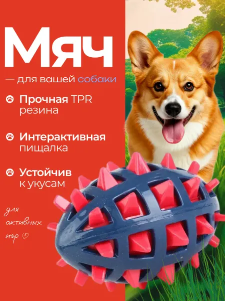 Усатый Рекс Мяч для собак с пищалкой